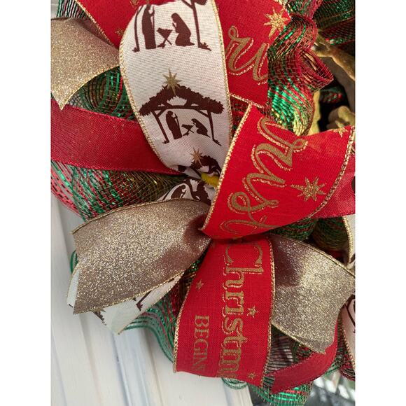 Nativity Scene Manger Christmas Wreath Christs Birth Rustic Holiday Decor xxx - Picture 4 of 7